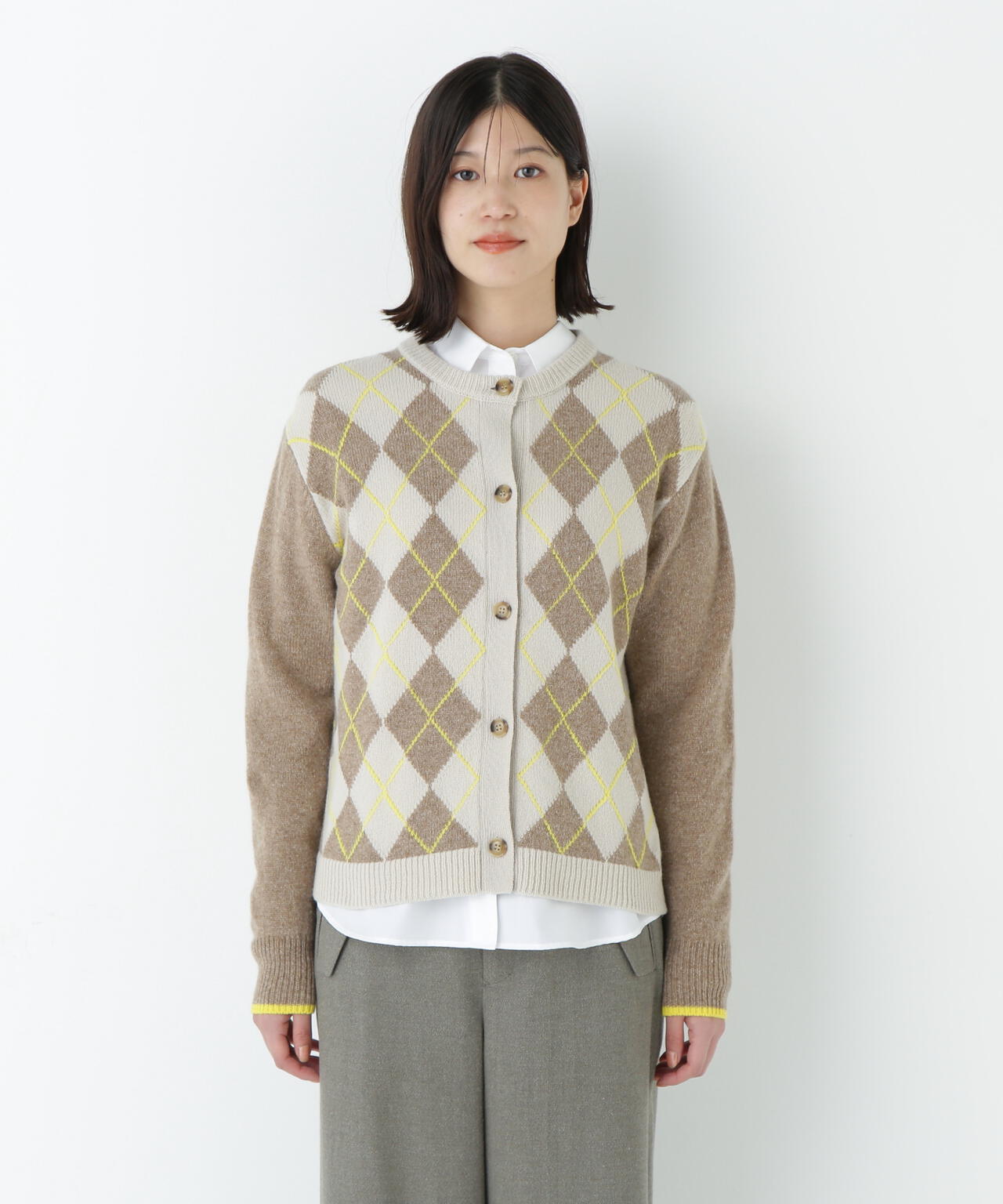 ウールＭＩＸアーガイルクルーネックカーディガン