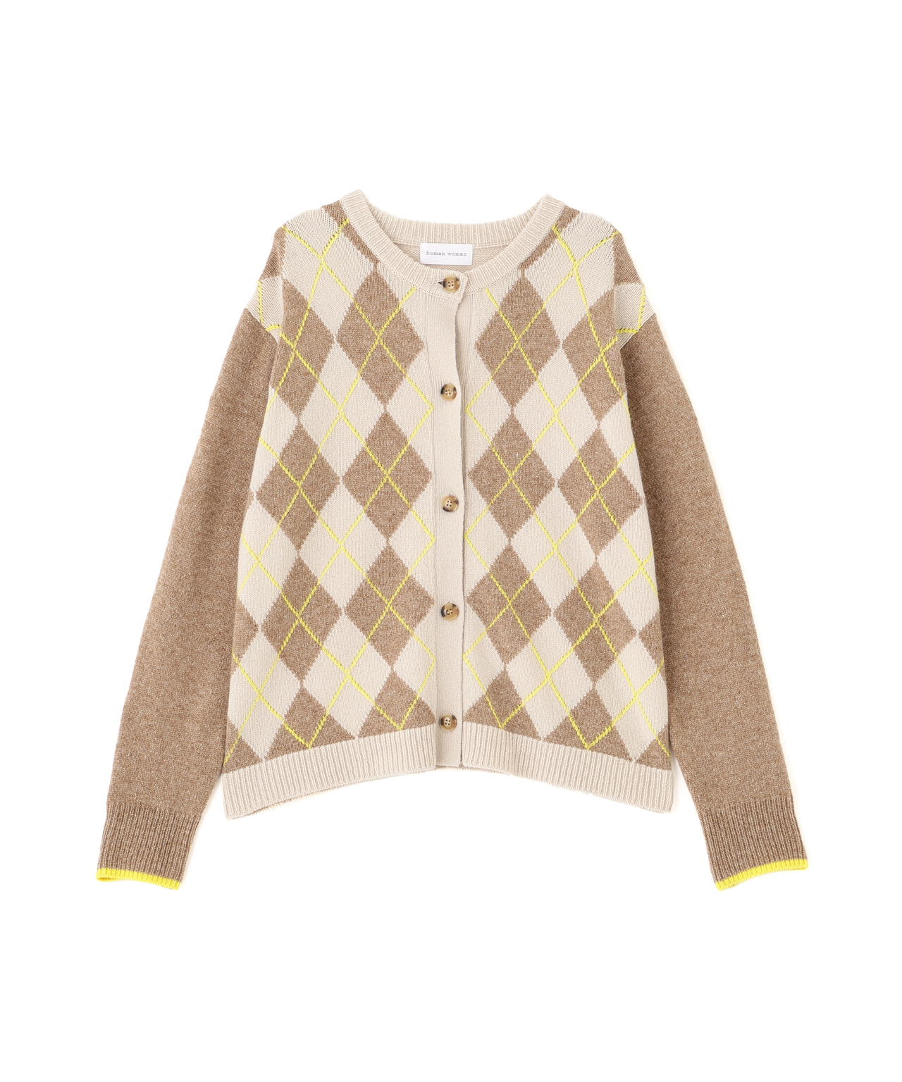 ウールＭＩＸアーガイルクルーネックカーディガン