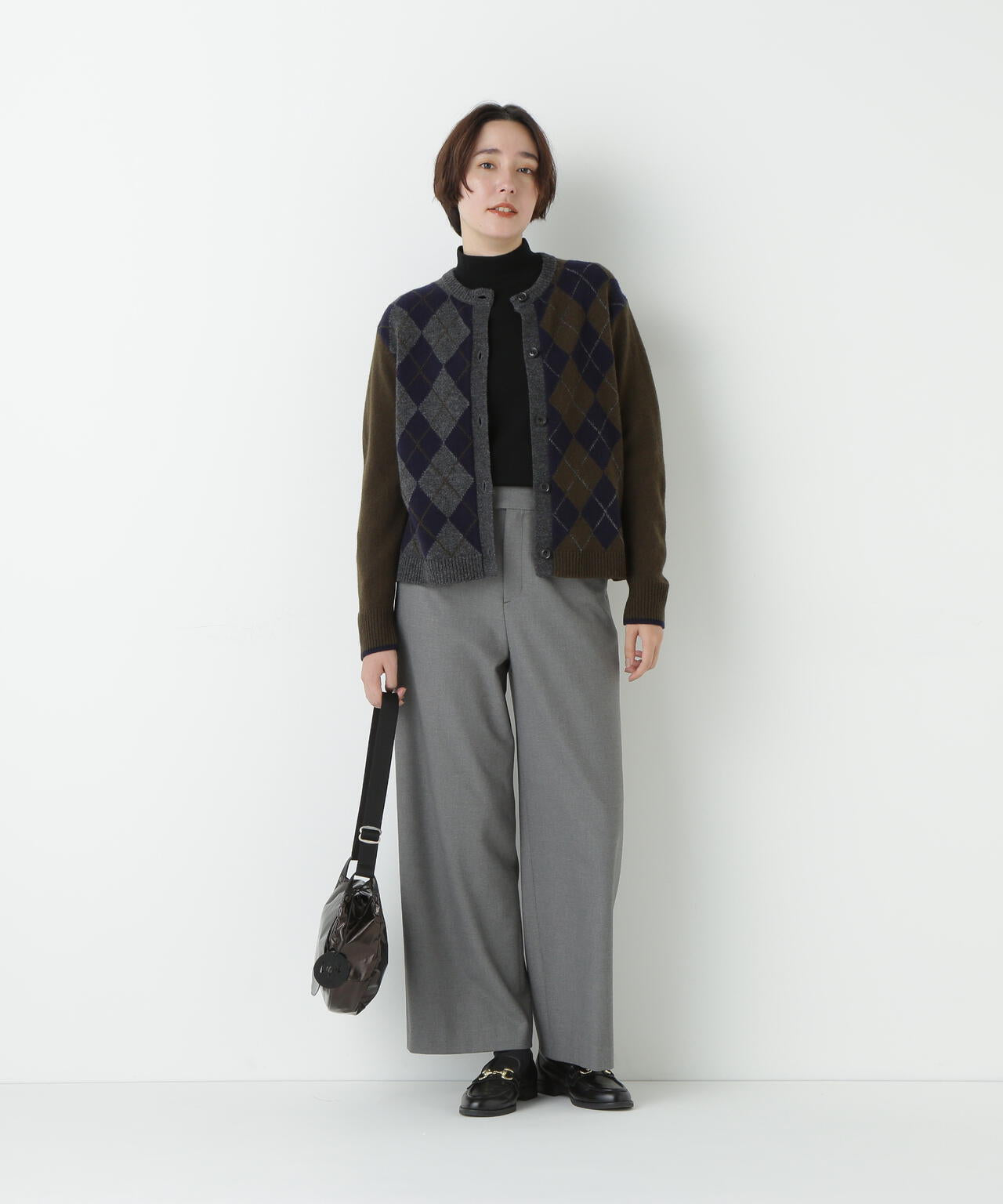 ウールＭＩＸアーガイルクルーネックカーディガン