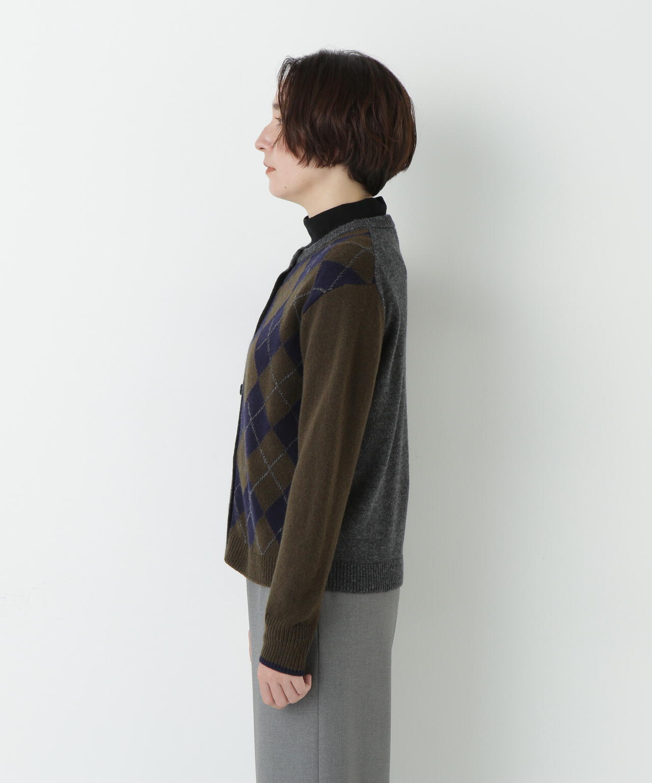ウールＭＩＸアーガイルクルーネックカーディガン