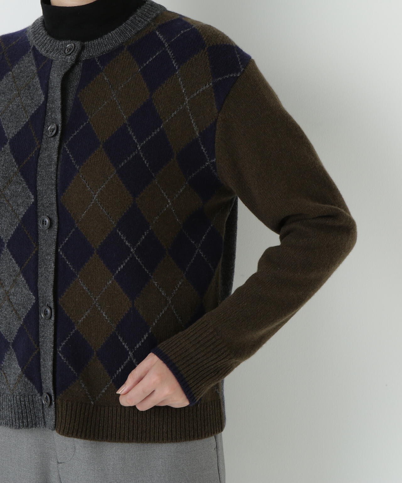 ウールＭＩＸアーガイルクルーネックカーディガン