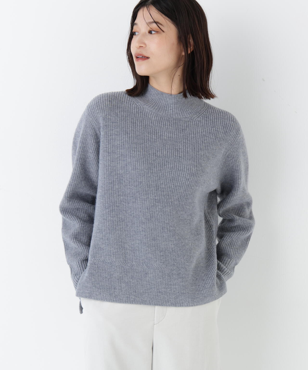 ≪洗える≫ウールハイネック片畦プルオーバー