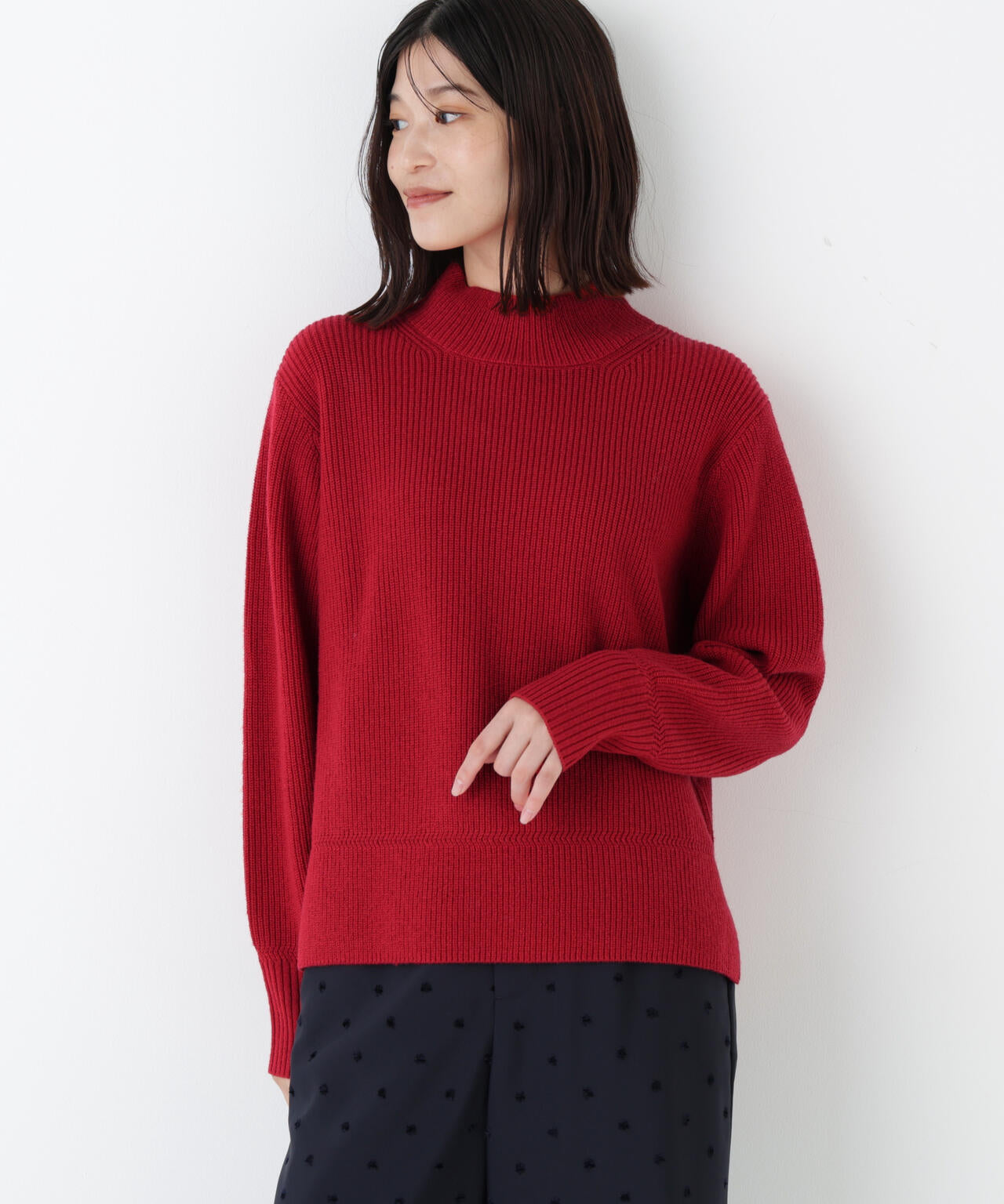 ≪洗える≫ウールハイネック片畦プルオーバー
