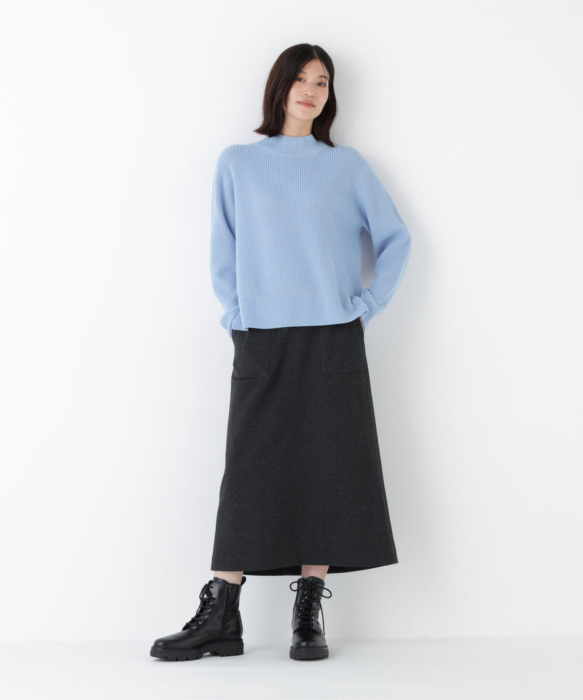 ≪洗える≫ウールハイネック片畦プルオーバー