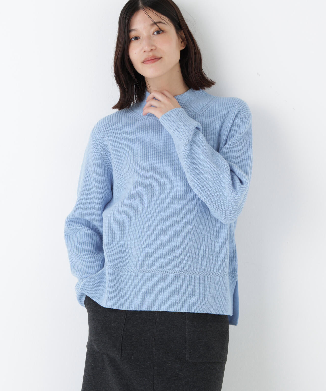 ≪洗える≫ウールハイネック片畦プルオーバー