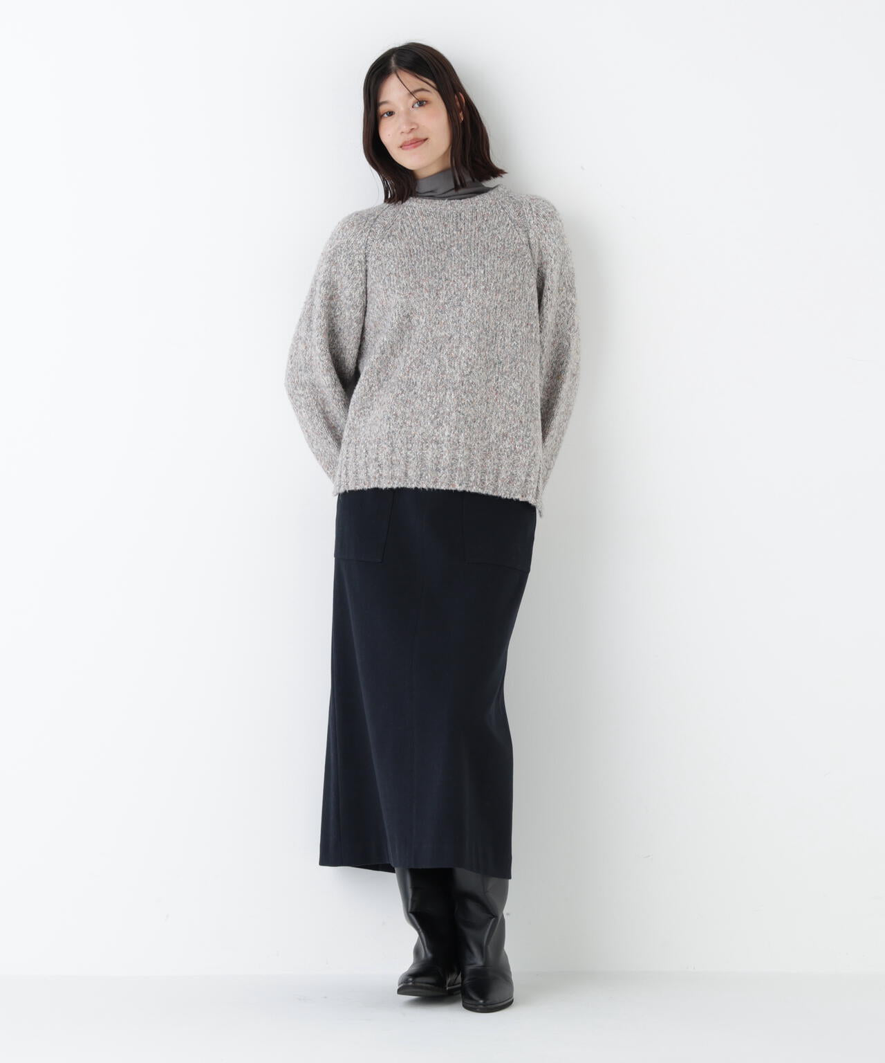 ≪洗える≫MIXヤーンクルーネックラグランプルオーバー | human