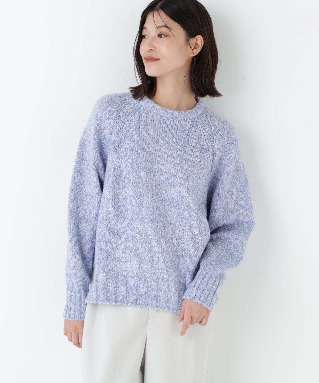 ≪洗える≫MIXヤーンクルーネックラグランプルオーバー | human