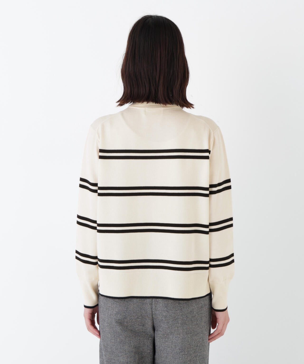 ≪洗える≫ハイゲージプレーティング天竺衿付きニット