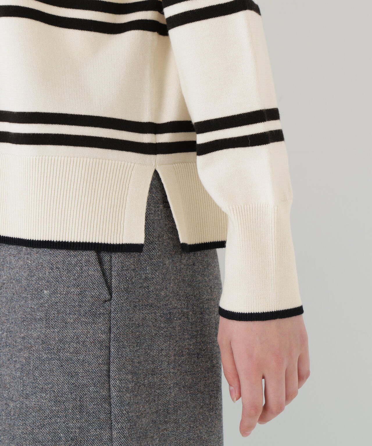 ≪洗える≫ハイゲージプレーティング天竺衿付きニット