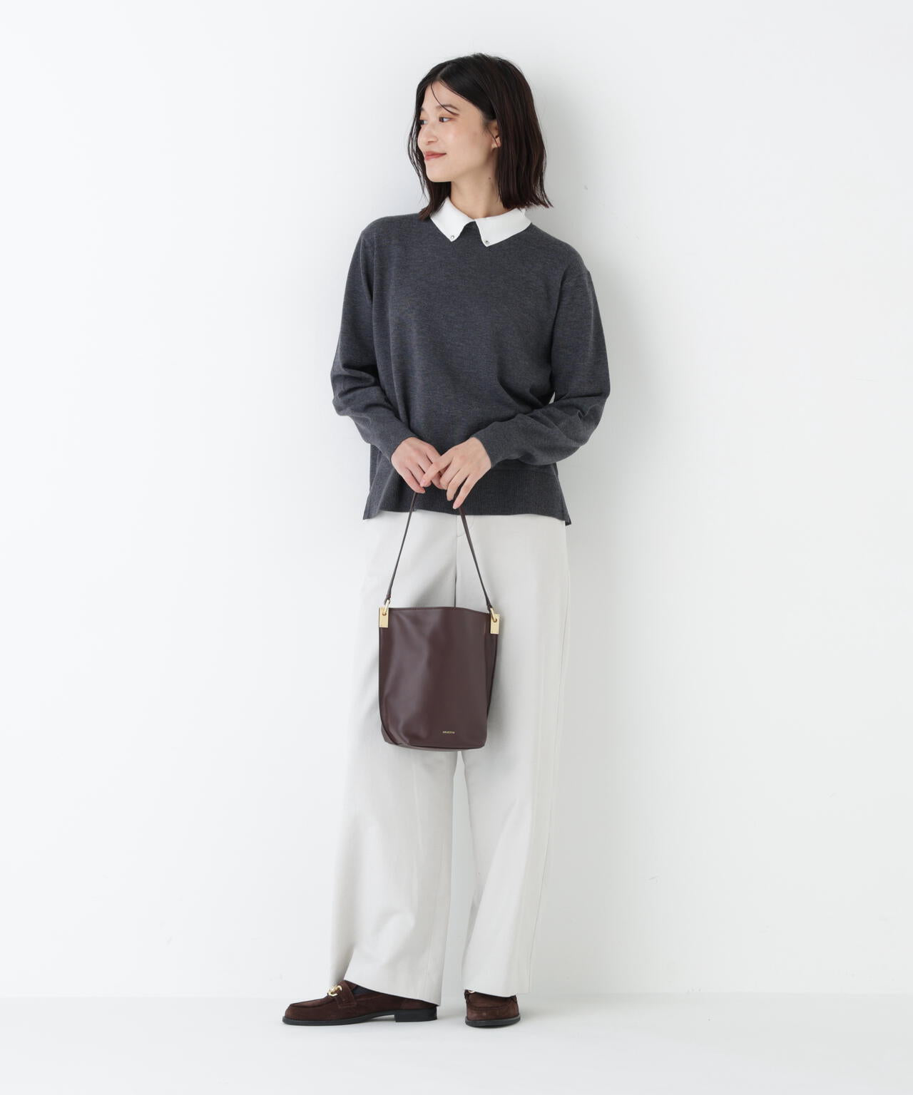 ≪洗える≫ハイゲージプレーティング天竺衿付きニット