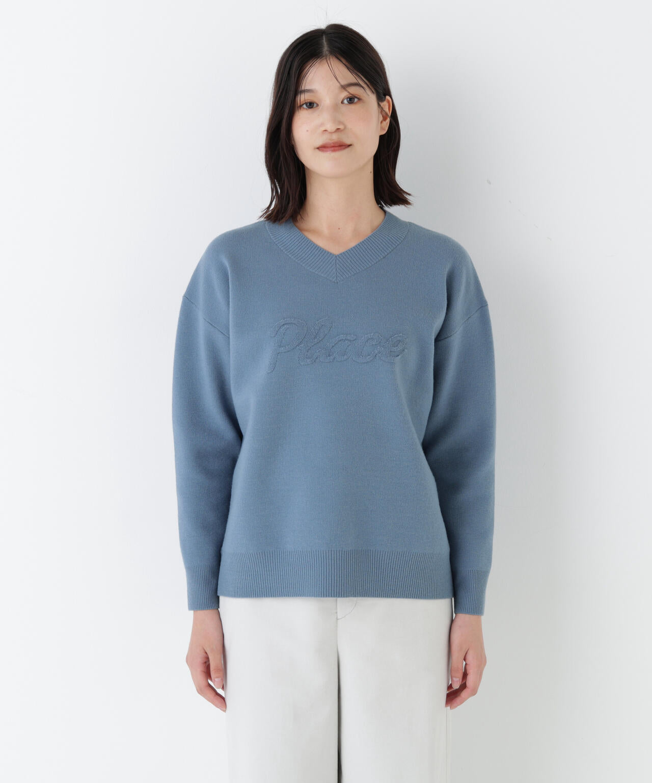 レタードジャガードＶネックニット