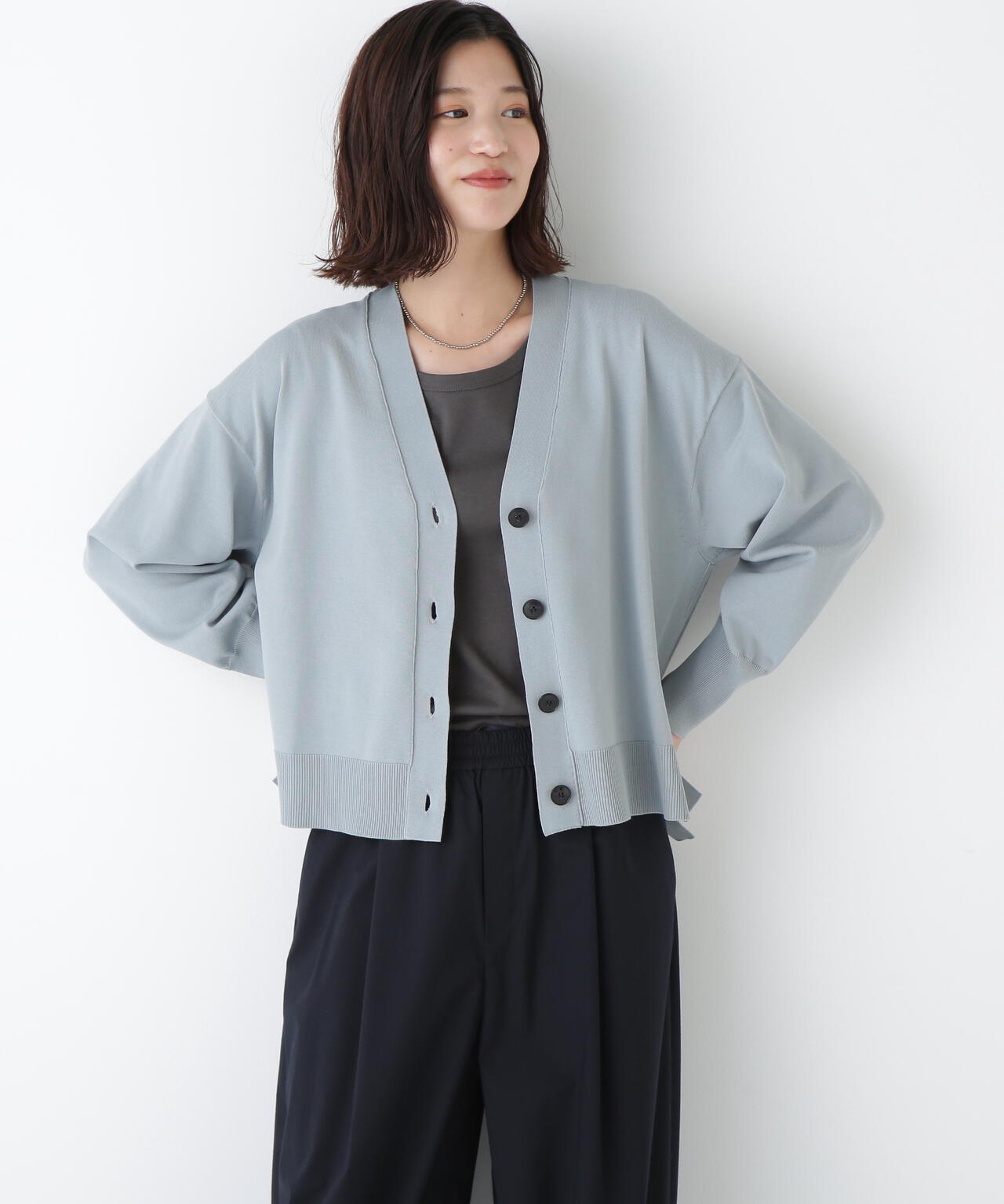 オーガニックコットン混プレーティングカーディガン