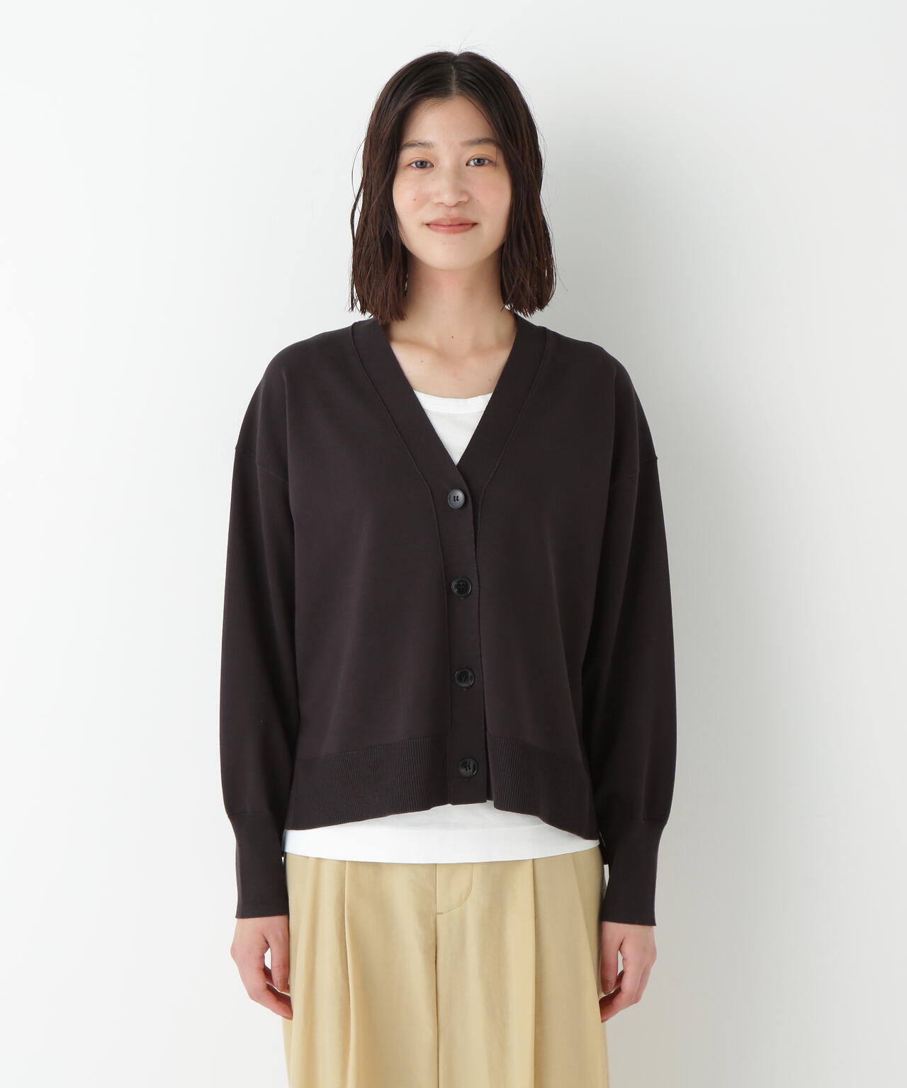 オーガニックコットン混プレーティングカーディガン