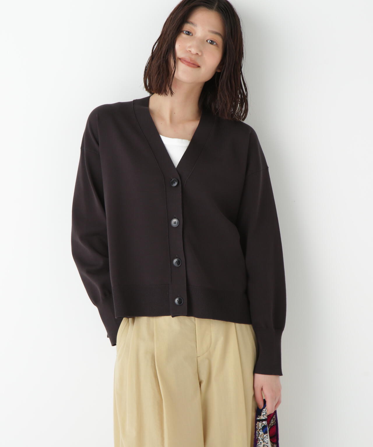 オーガニックコットン混プレーティングカーディガン