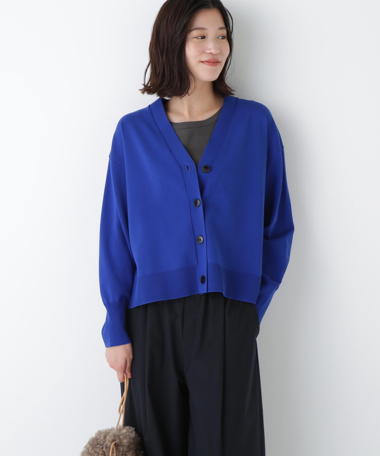 オーガニックコットン混プレーティングカーディガン