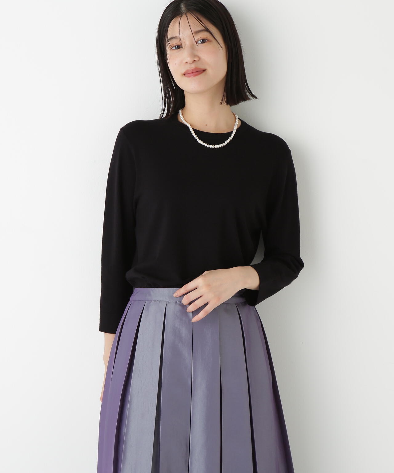 レーヨン混ハイゲージクルーネックプルオーバー | human woman