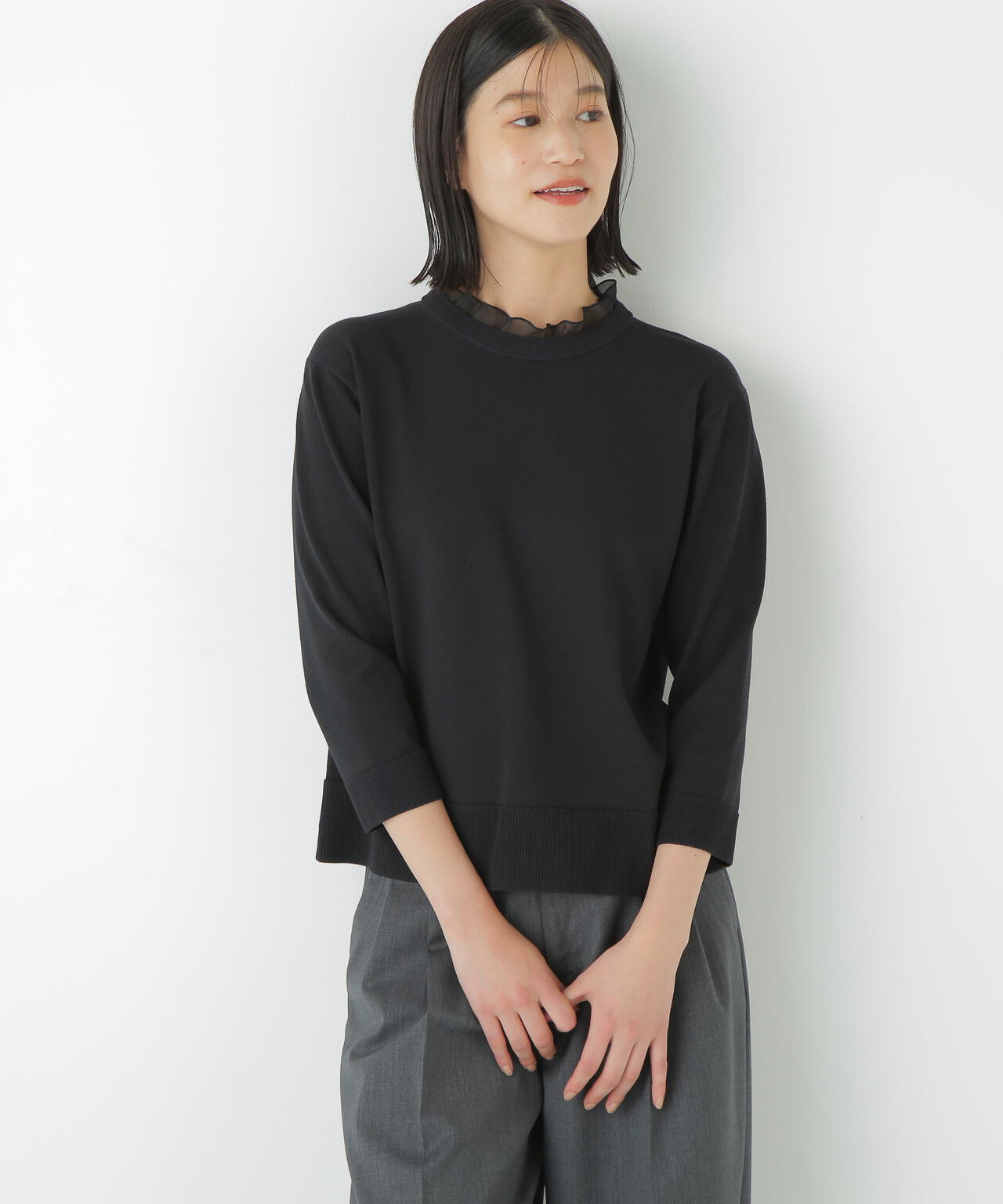 綿ポリエステル取外し衿付プルオーバー