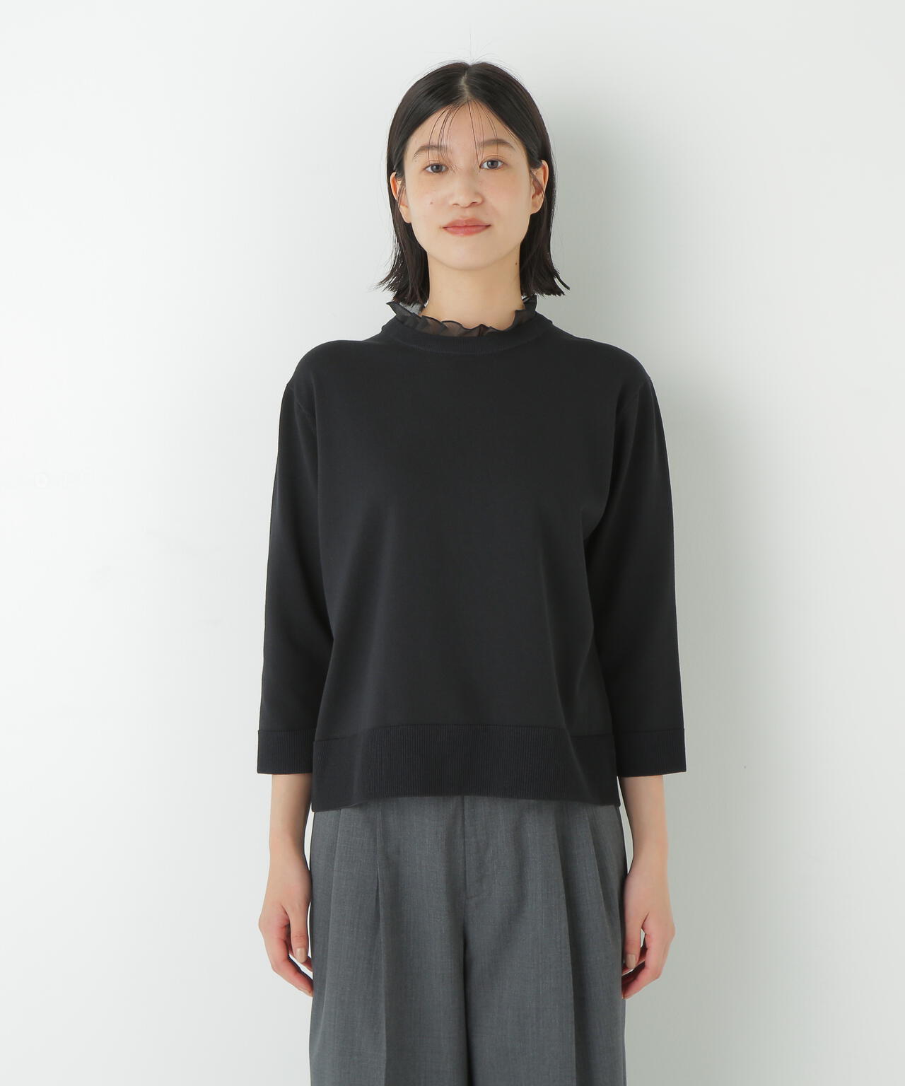 綿ポリエステル取外し衿付プルオーバー