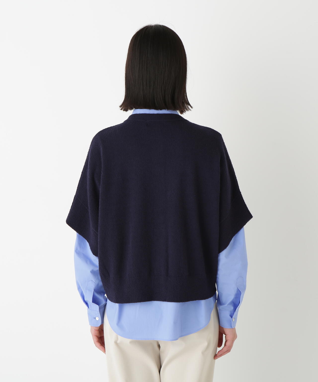 綿ナイロンブークレ半袖カーディガン