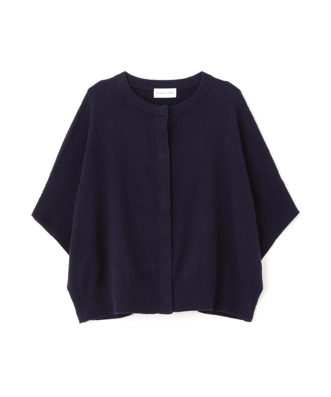 綿ナイロンブークレ半袖カーディガン