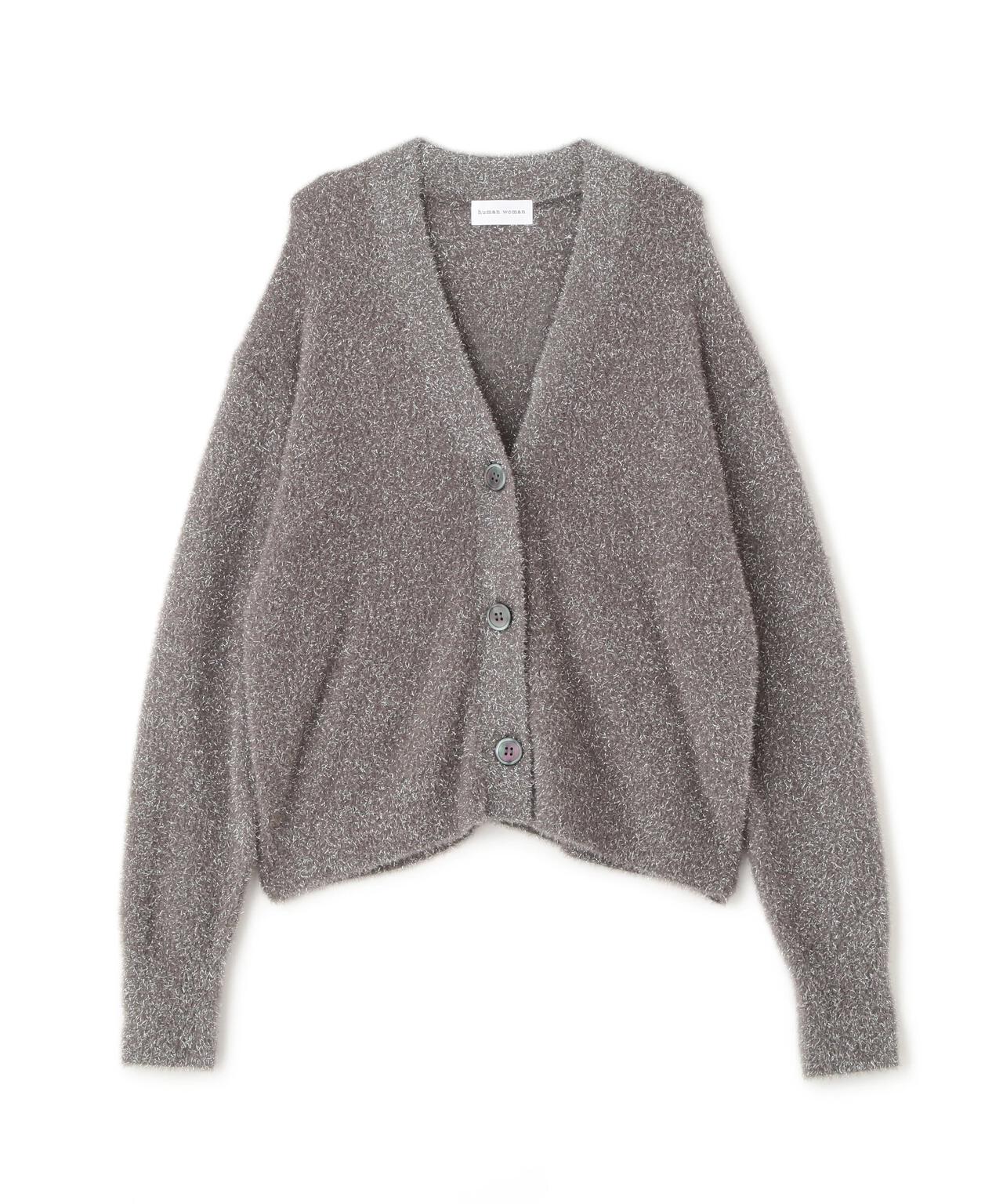 ラメシャギーVネックカーディガン | human woman（ヒューマンウーマン