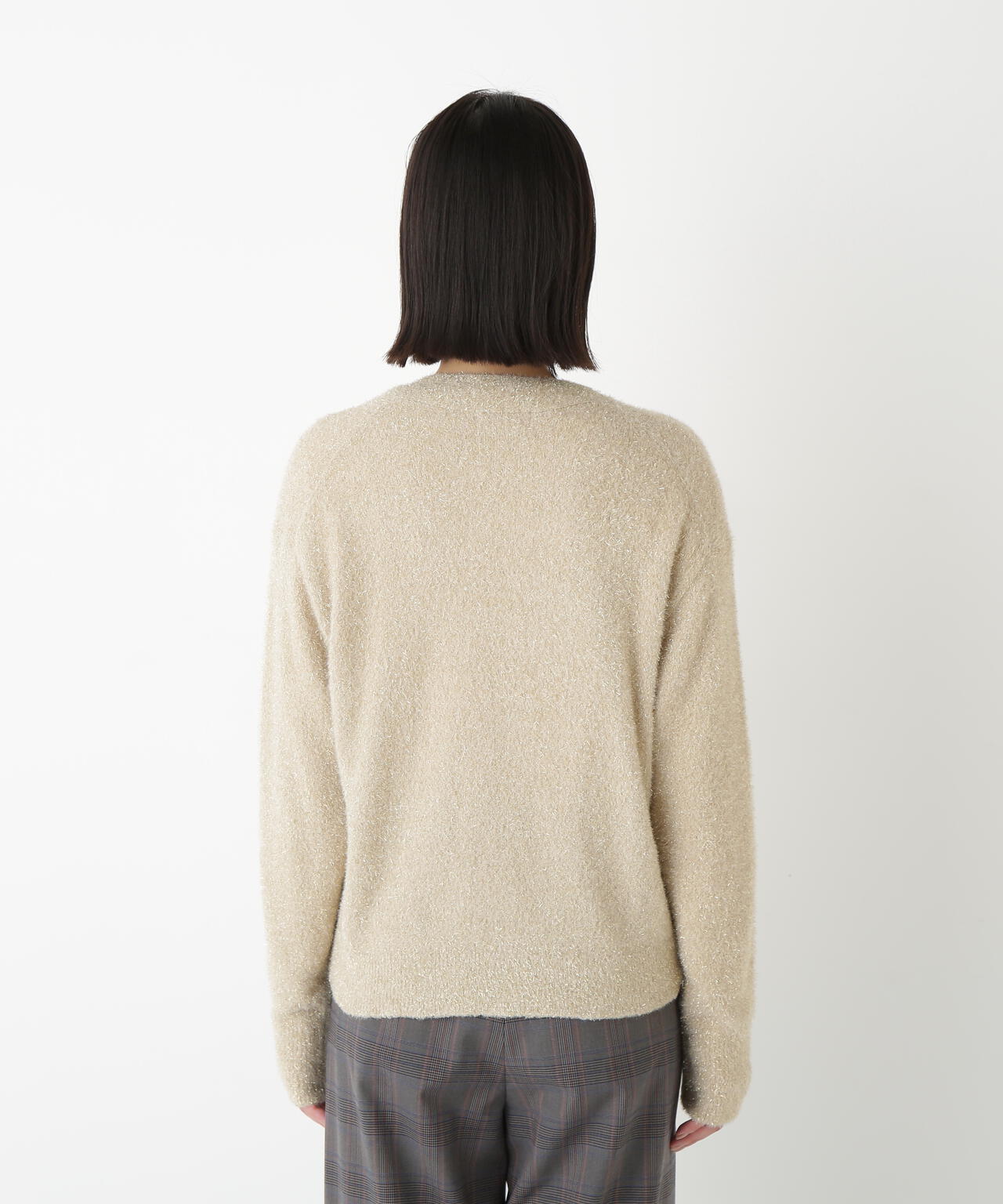 STONE  ベージュ カーディガン ラメシャギーVネックカーディガン | human woman（ヒューマン