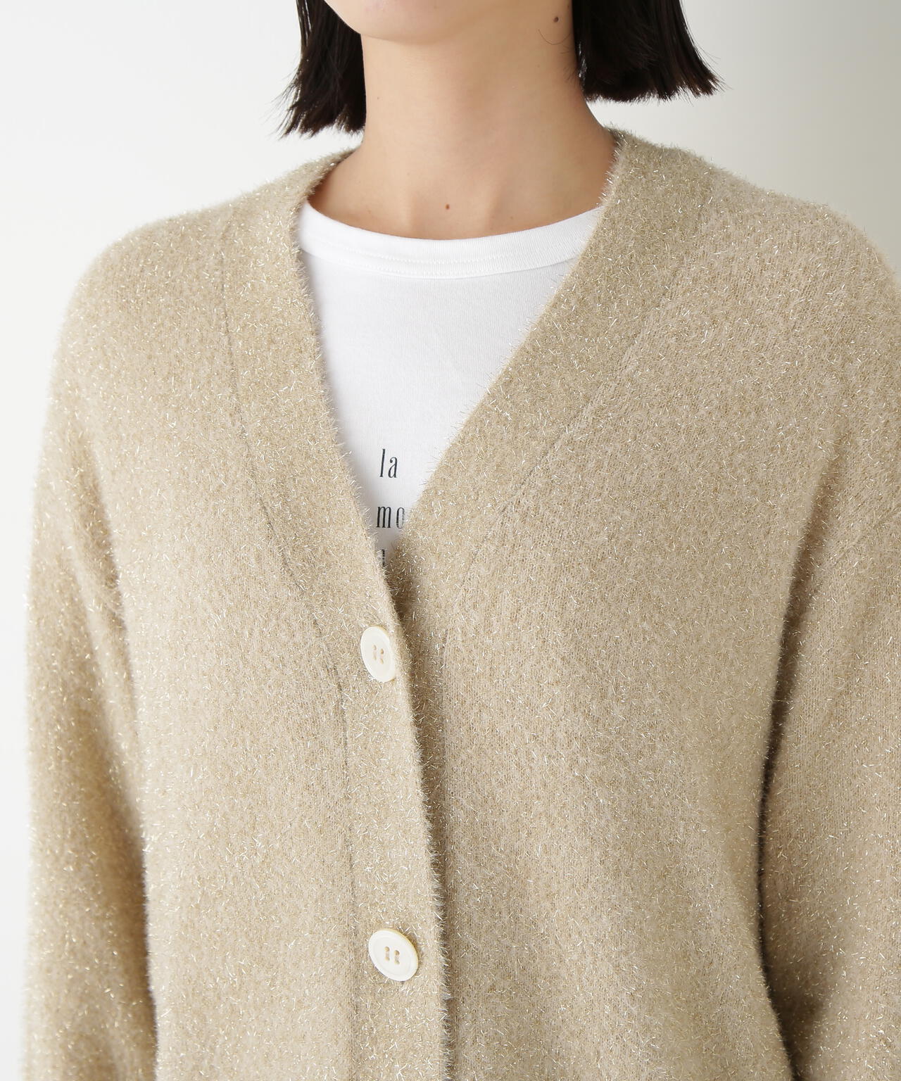 ラメシャギーVネックカーディガン | human woman（ヒューマンウーマン