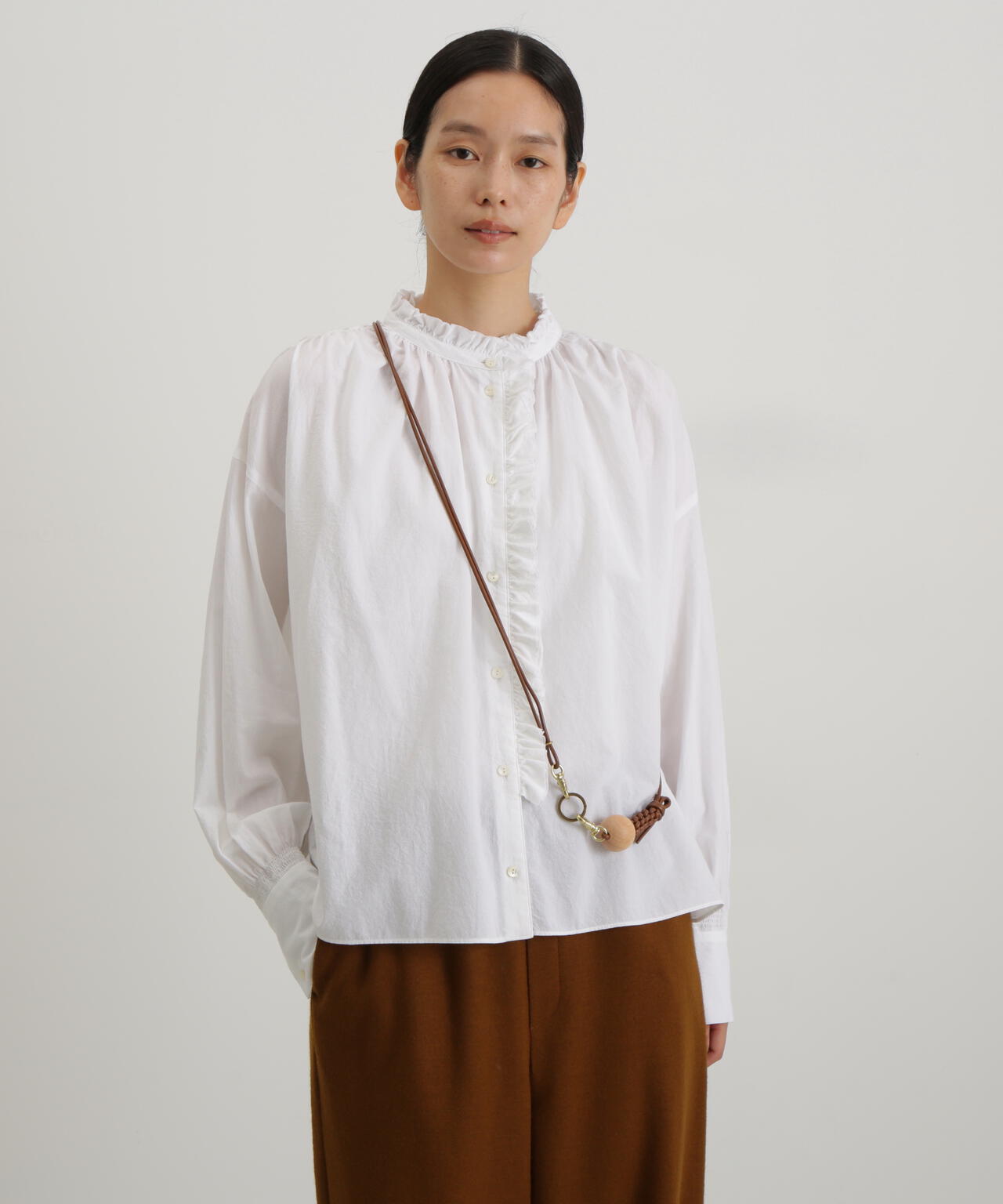 AD2017 archive 異素材フリルドッキング丸襟ブラウス ラウンドカラー AD2017 archive 異素材フリルドッキング丸襟ブラウス ラウンド