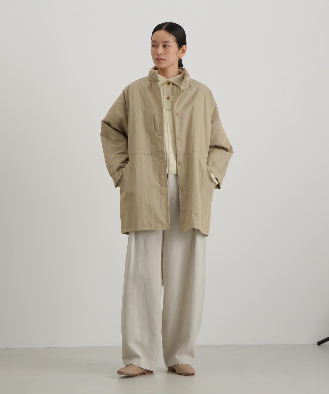 ウールＦＯＸシルク襟付きニットトップス