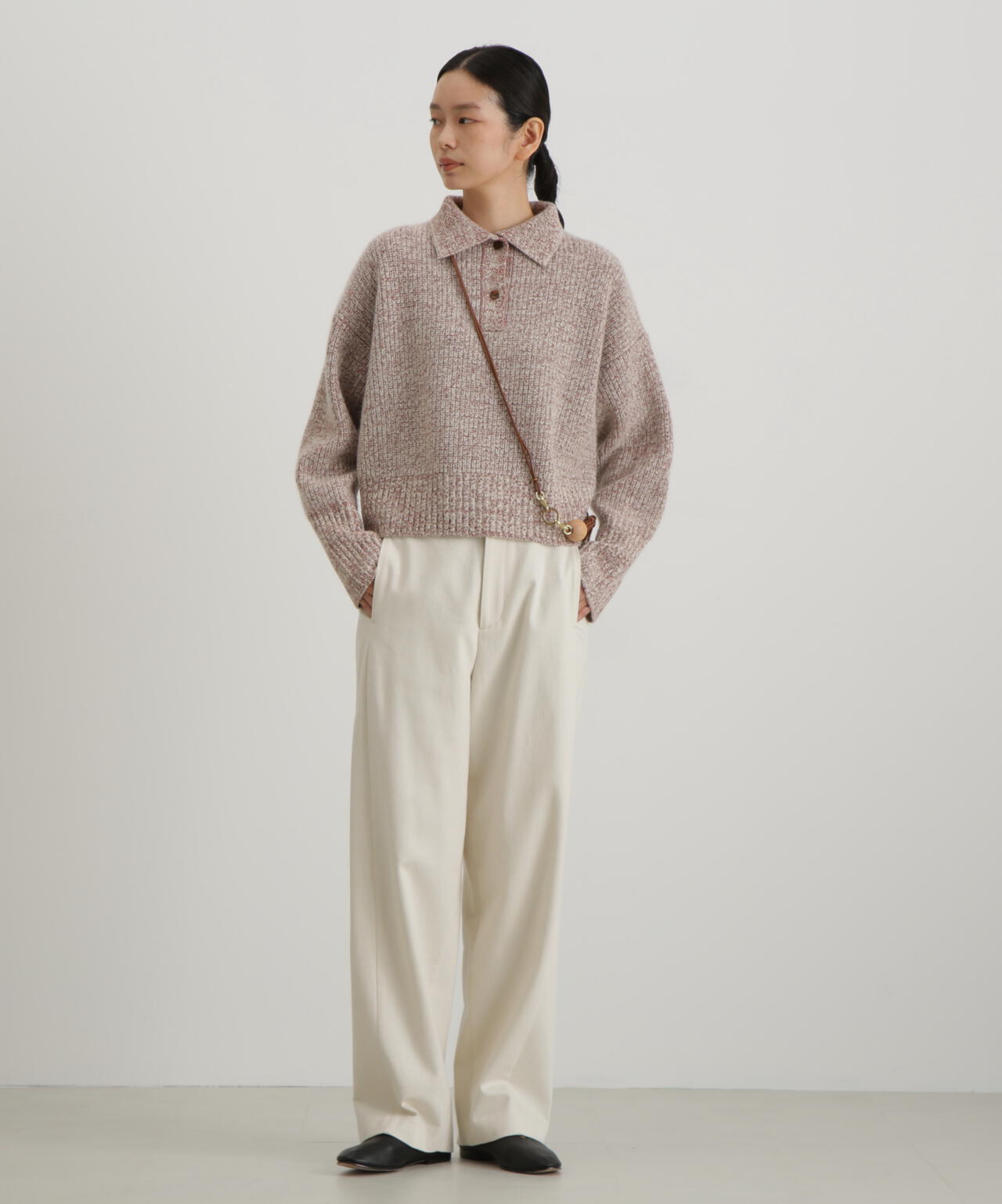 ウールＦＯＸシルク襟付きニットトップス