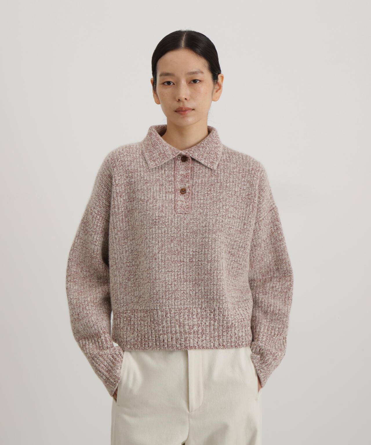 ウールＦＯＸシルク襟付きニットトップス