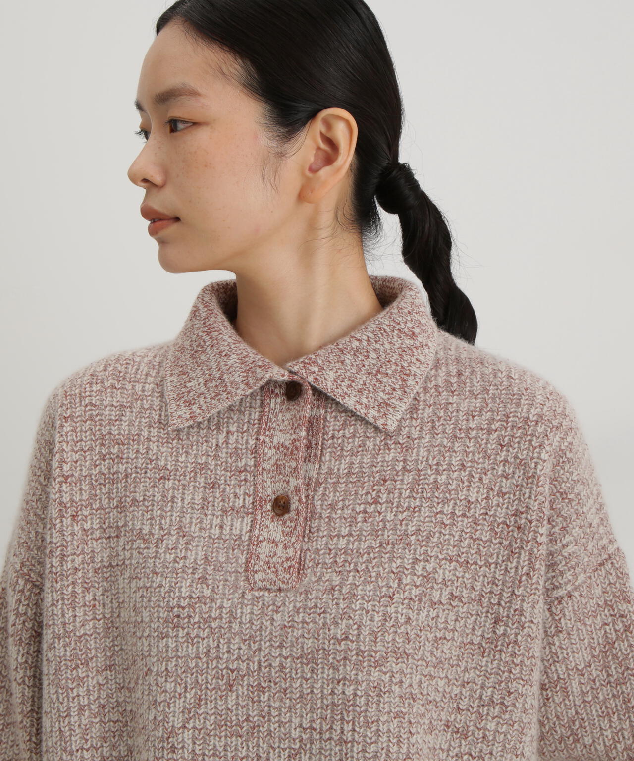 ウールＦＯＸシルク襟付きニットトップス