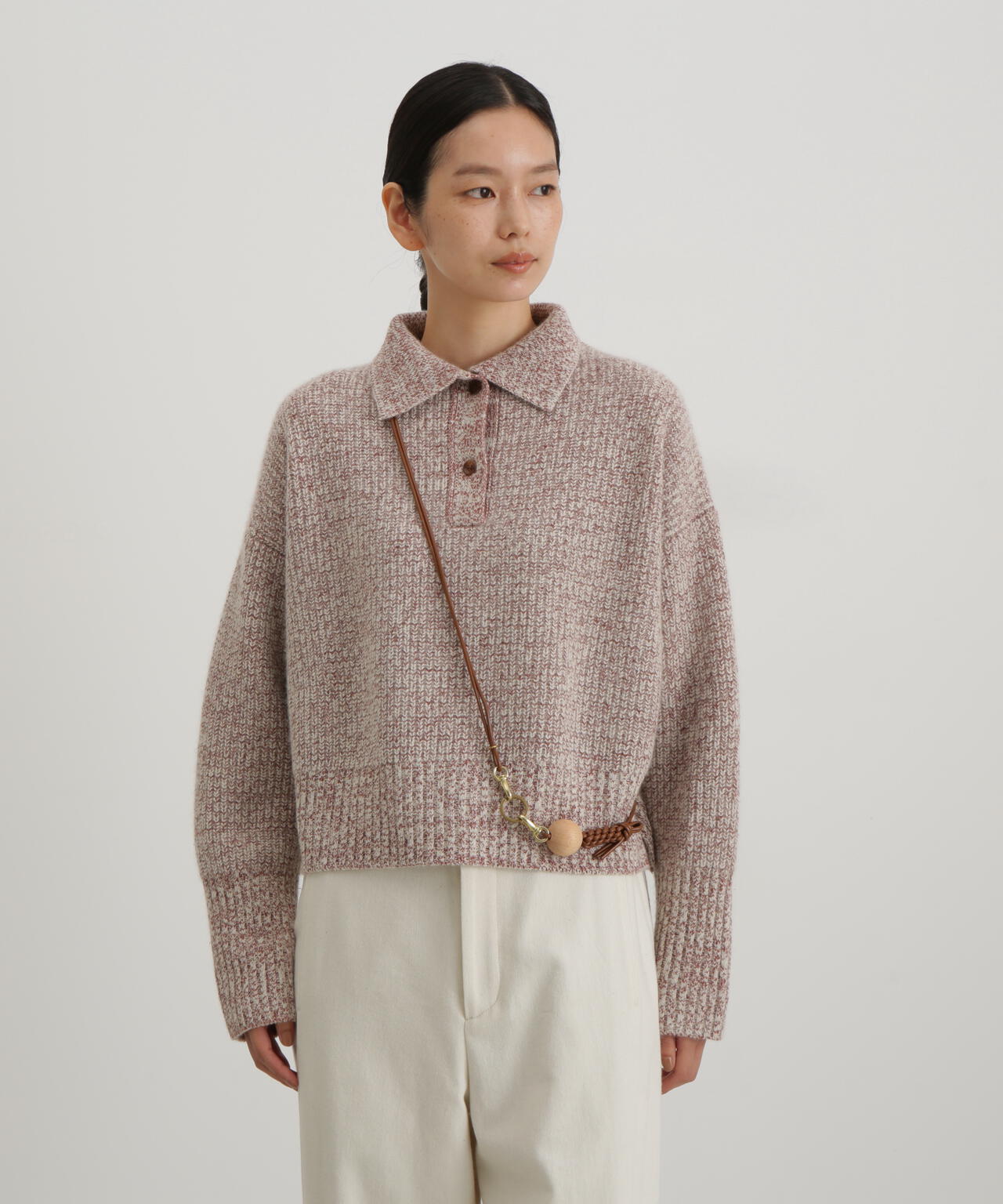 ウールＦＯＸシルク襟付きニットトップス