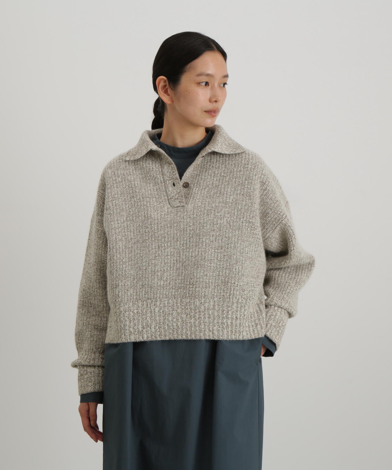 ウールＦＯＸシルク襟付きニットトップス