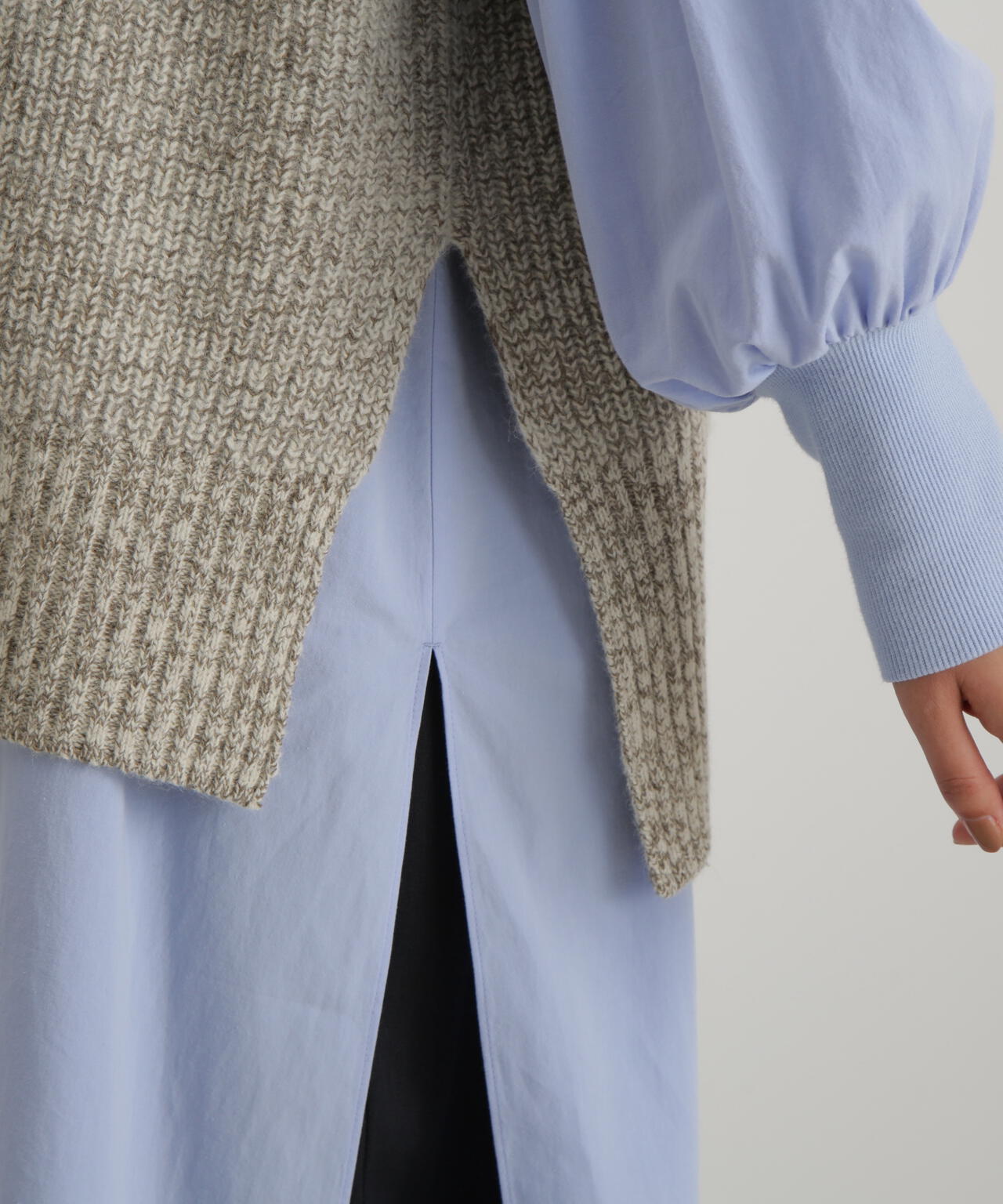 ウールＦＯＸシルクニットスリーブレストップス