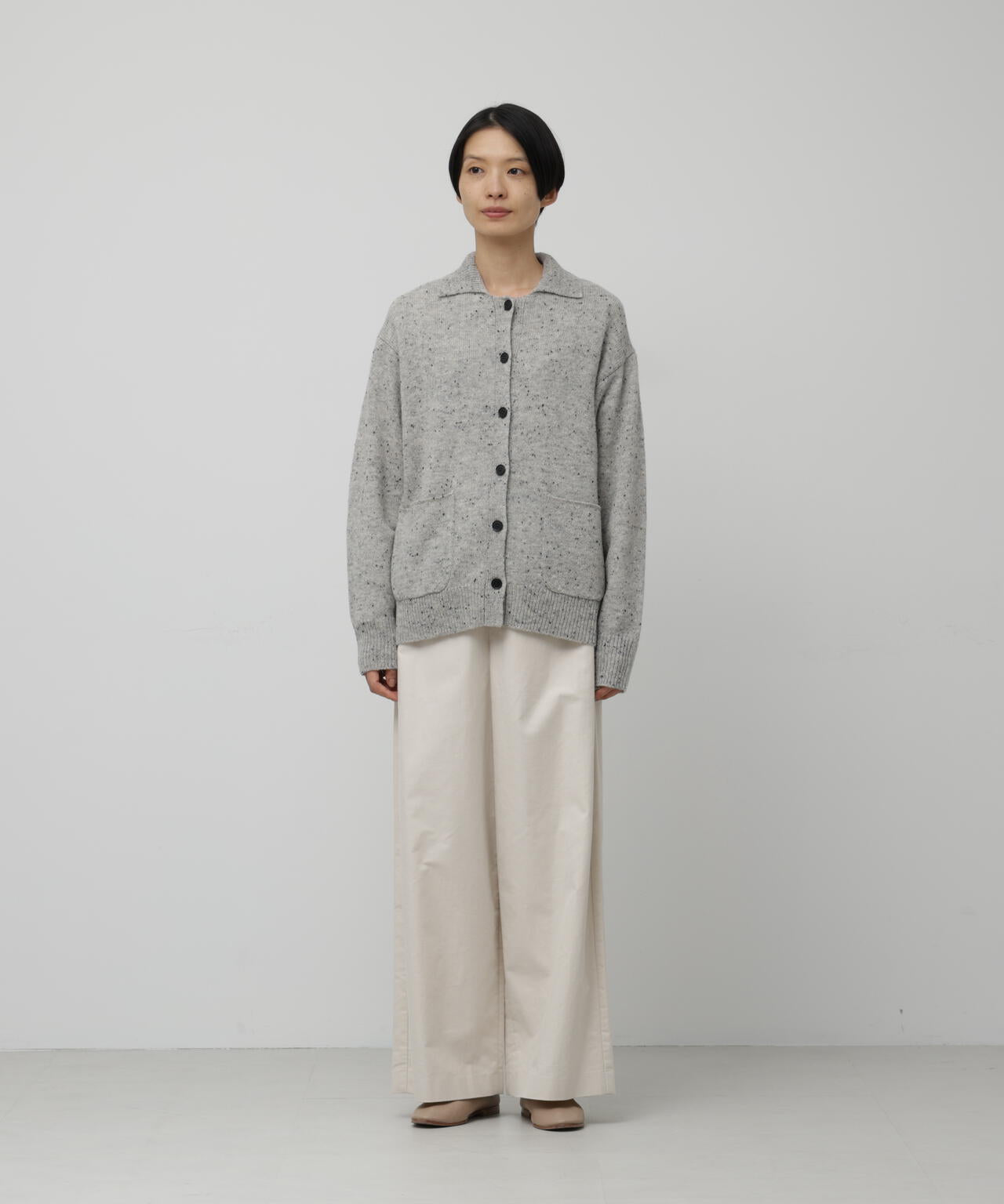 ウールネップヤーン衿付きカーディガン