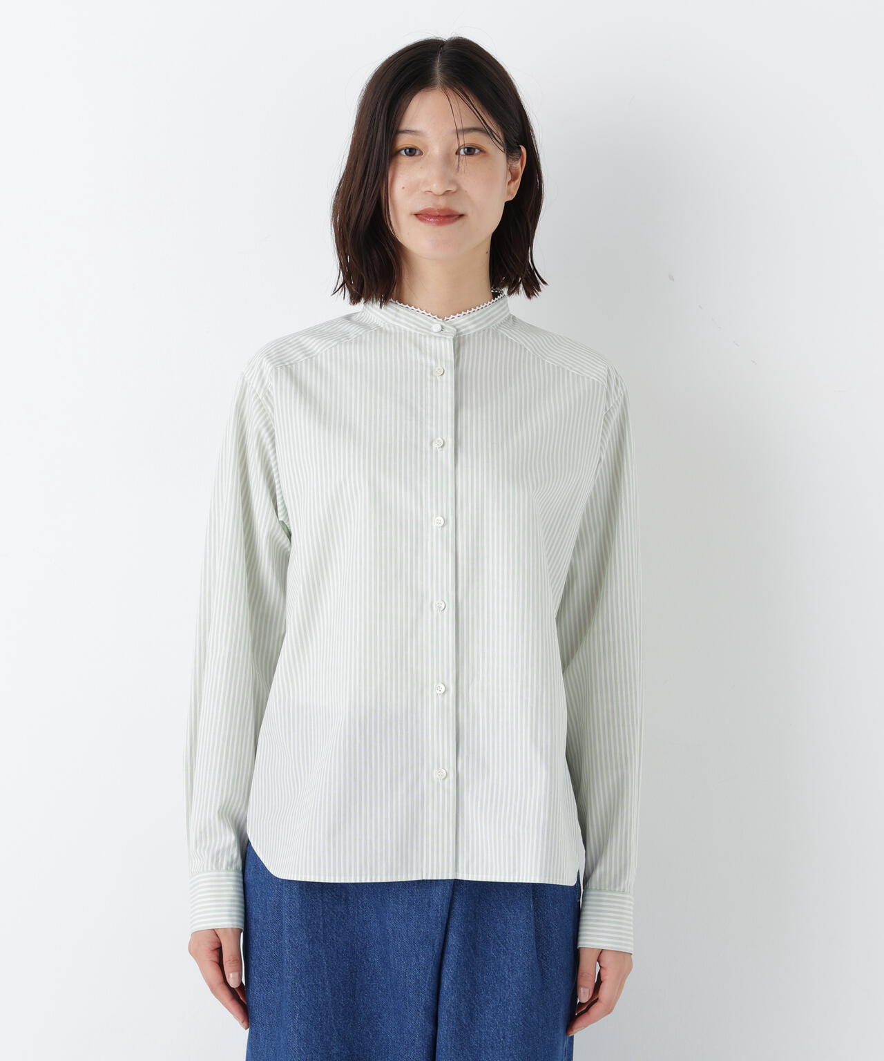 ドビーストライプレースカラーブラウス