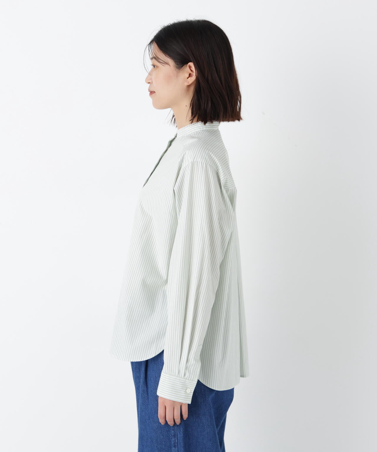 ヒューマンウーマン（human woman）/◆ドビーストライプレースカラーブラウス ドビーストライプレースカラーブラウス | human woman（ヒューマン