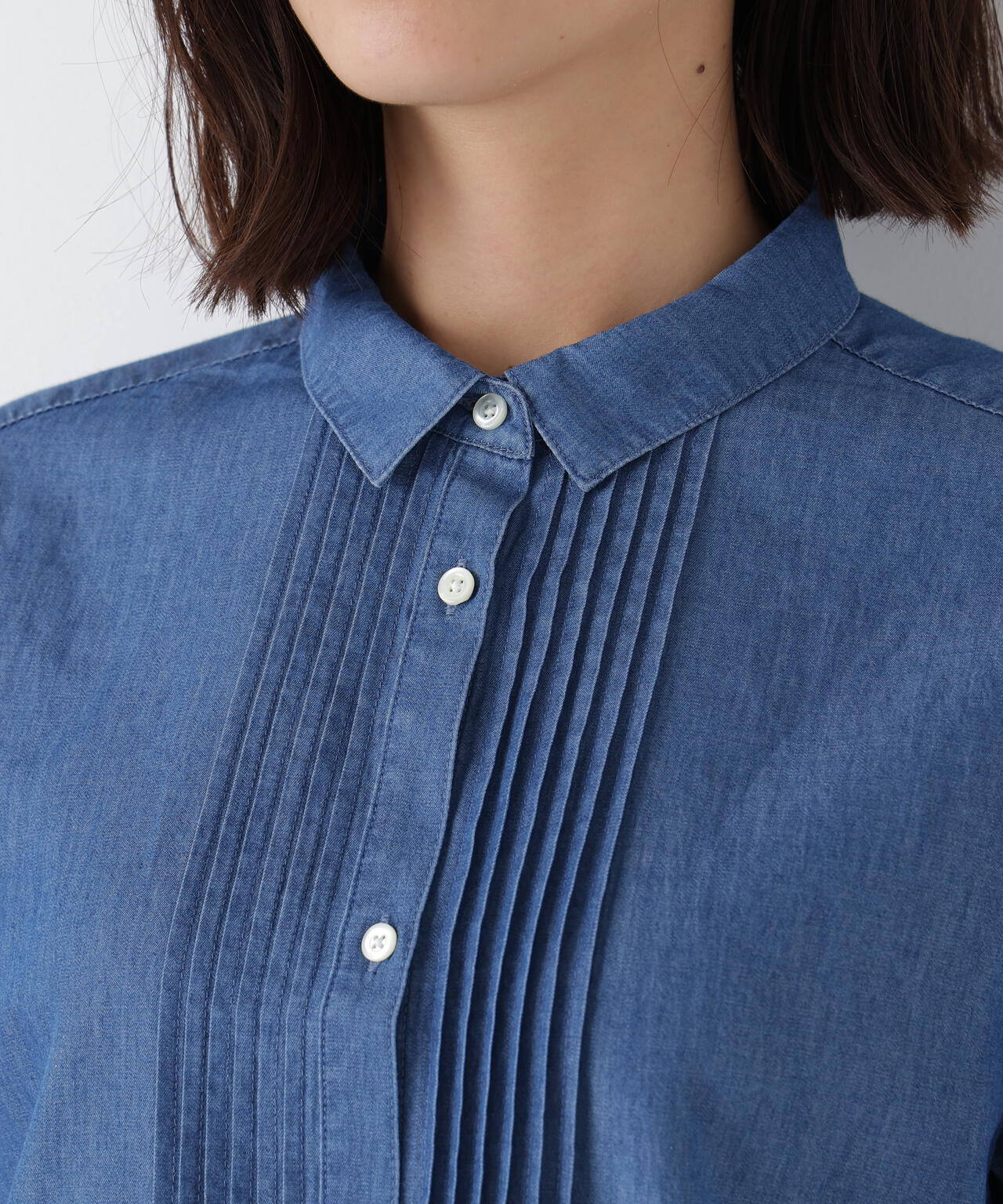 ライトオンスデニムピンタックブラウス