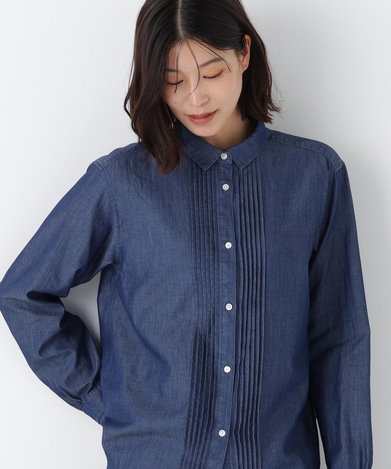 ライトオンスデニムピンタックブラウス