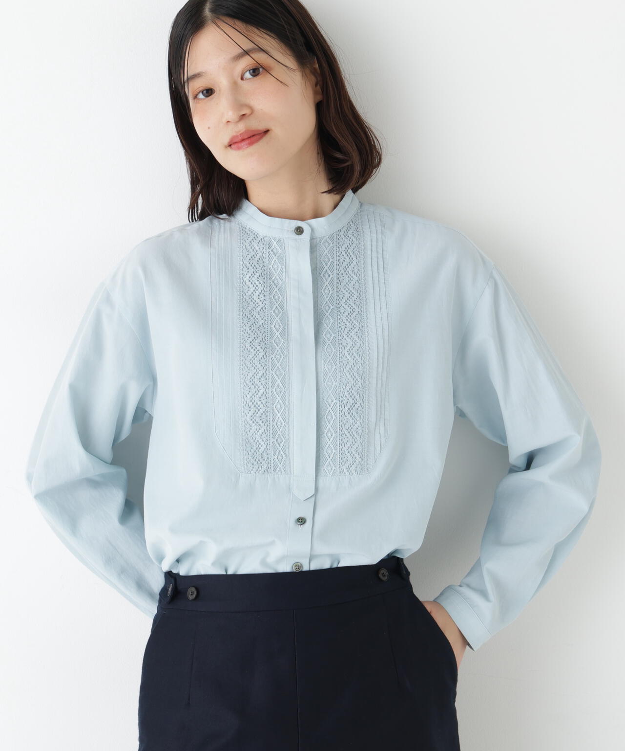 ≪洗える≫レースドッキングバンドカラーブラウス | human woman