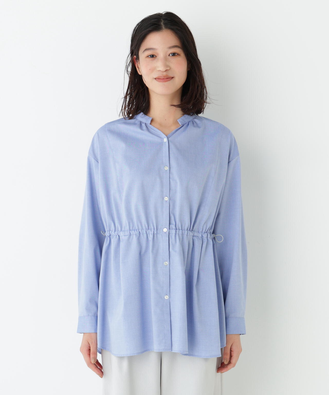 《洗える》シャンブレーオックスドロストブラウス