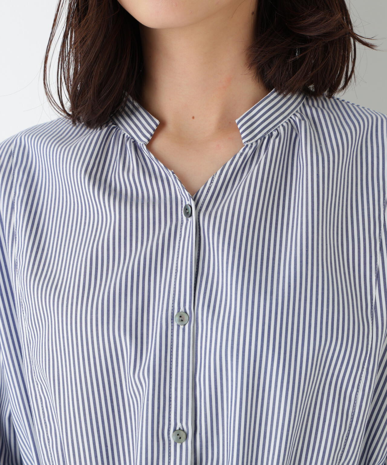 《洗える》シャンブレーオックスドロストブラウス