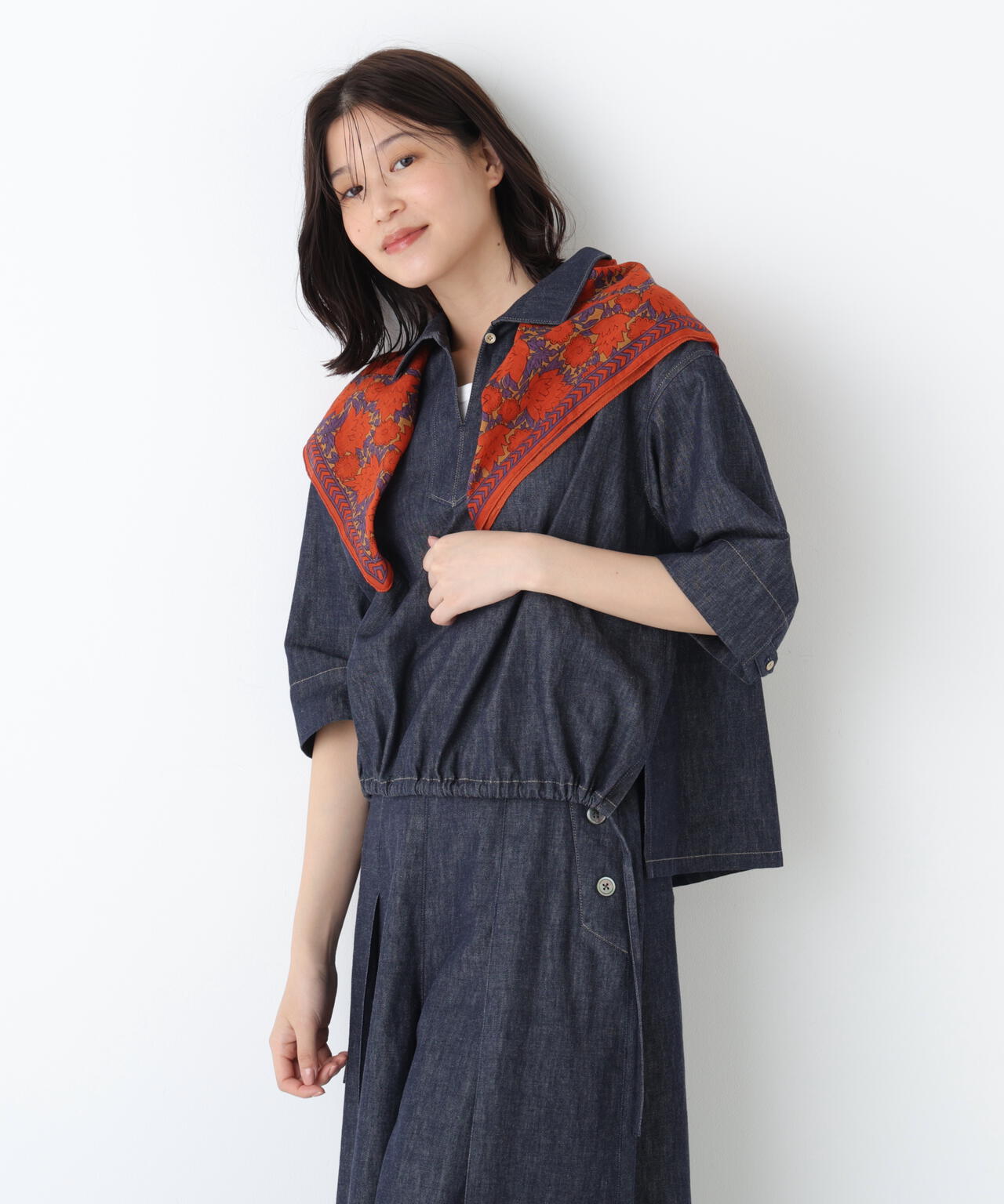 《定番素材 / 洗える》ライトオンスデニムスキッパーブラウス