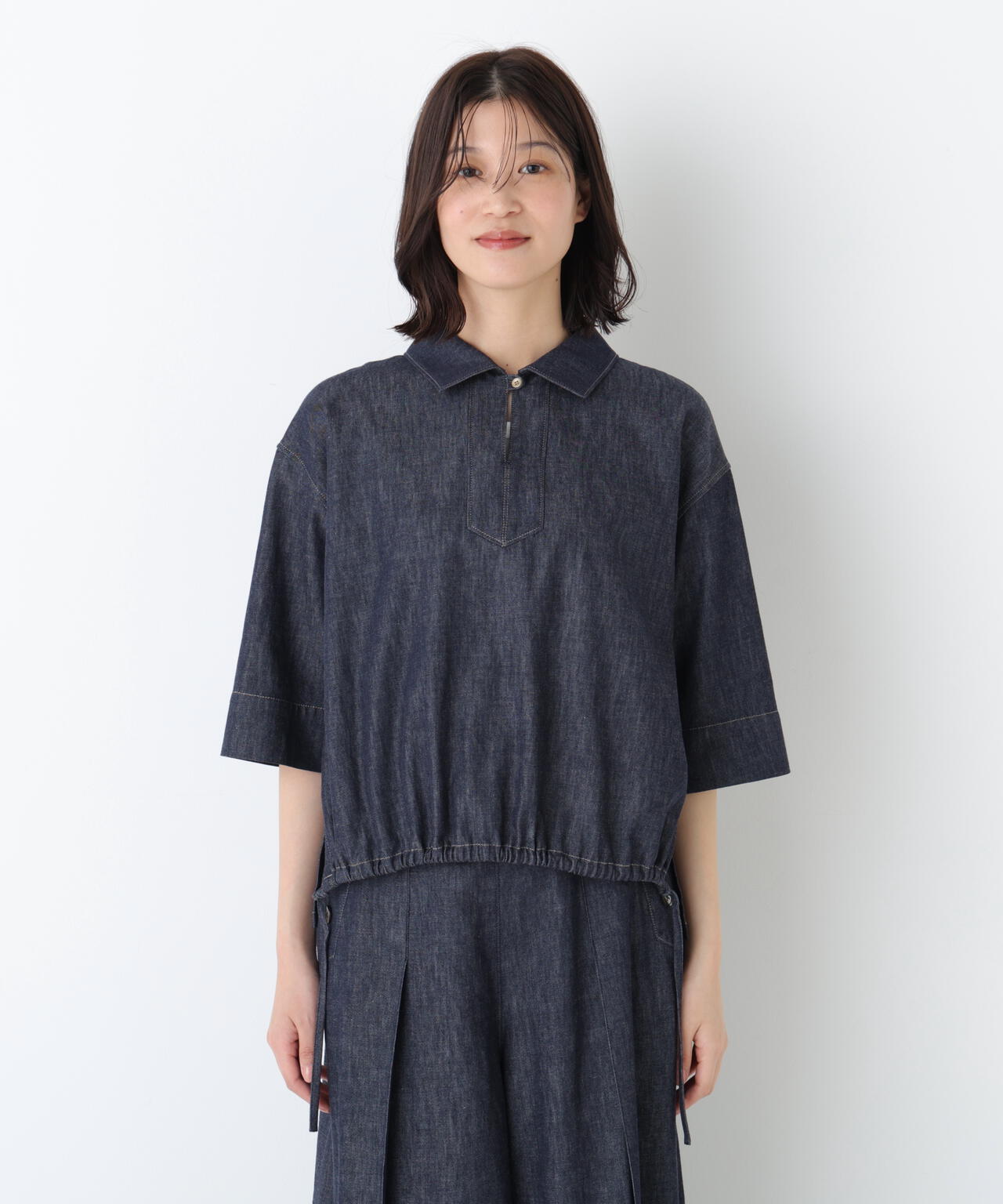 《定番素材 / 洗える》ライトオンスデニムスキッパーブラウス