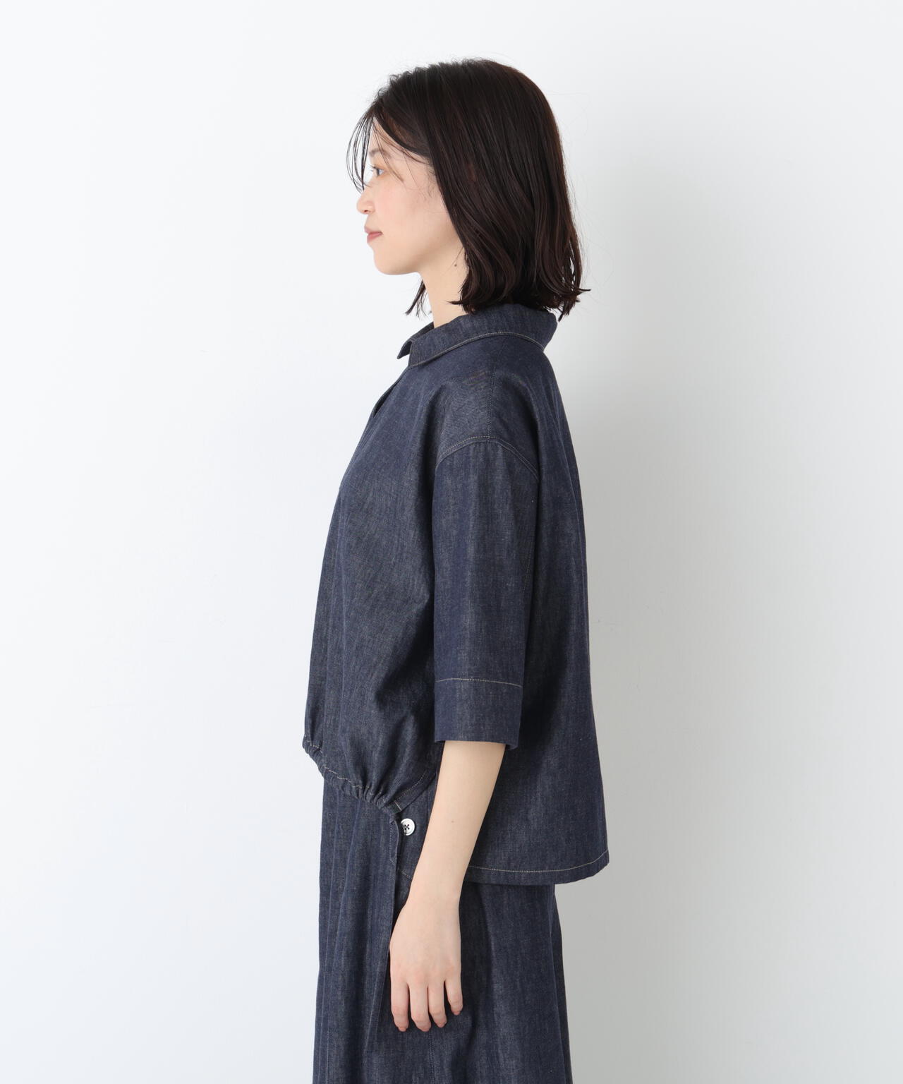 《定番素材 / 洗える》ライトオンスデニムスキッパーブラウス