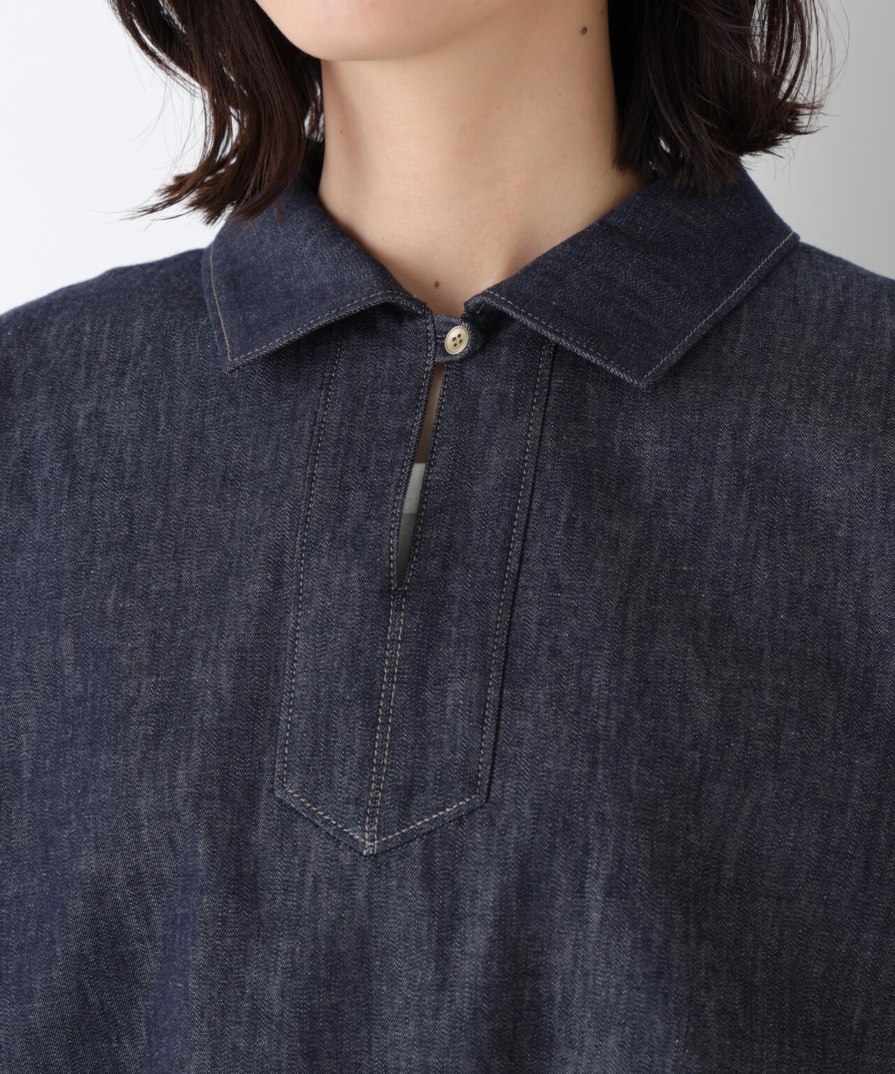 《定番素材 / 洗える》ライトオンスデニムスキッパーブラウス