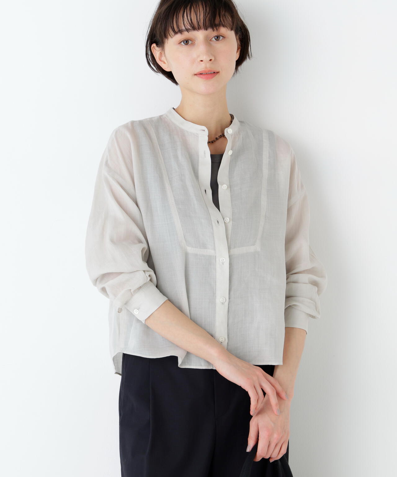 名品 / 洗える / 4カラー展開》ラミーボザムシャツブラウス | human