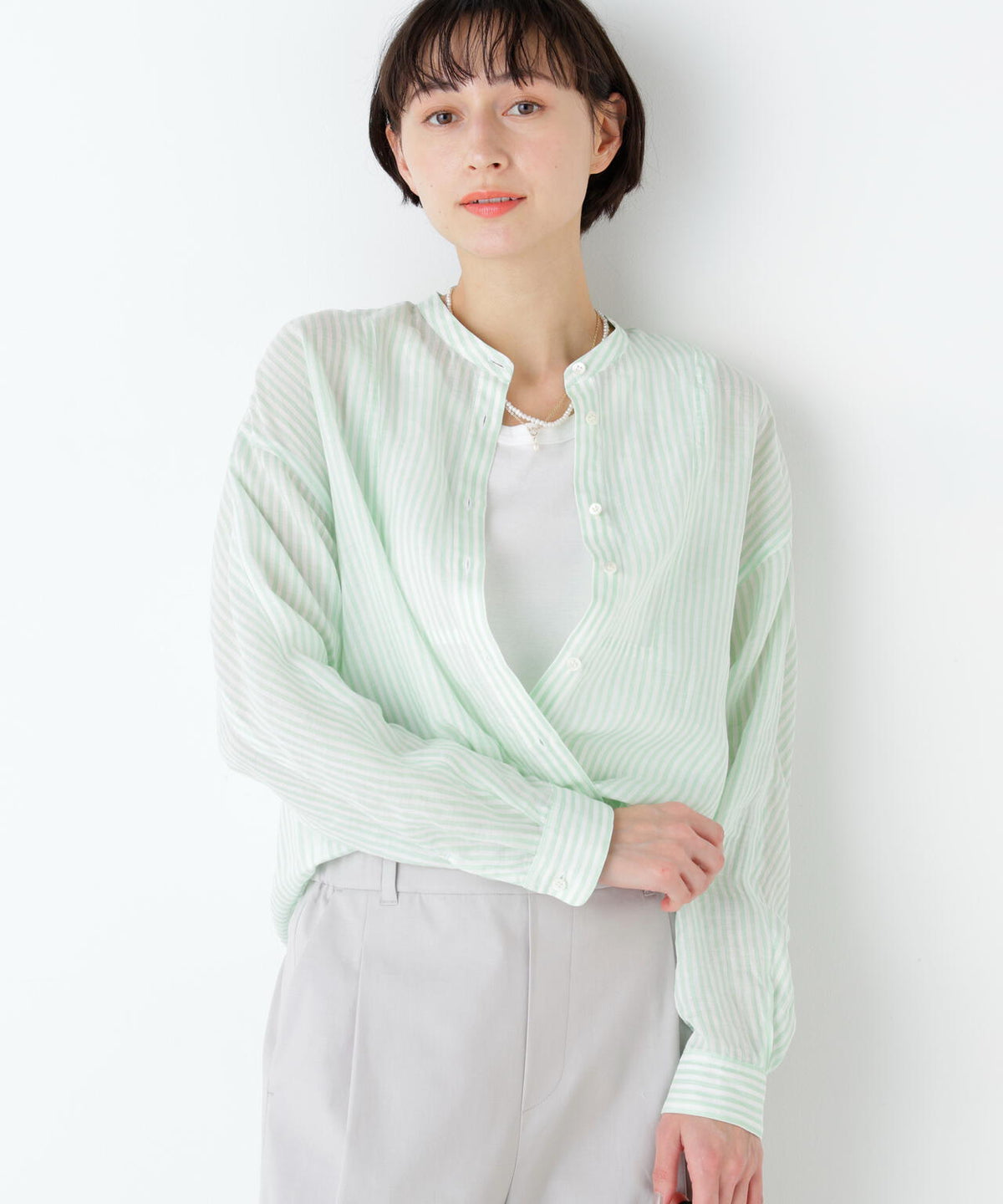 名品 / 洗える》ラミーボザムシャツストライプブラウス | human woman 
