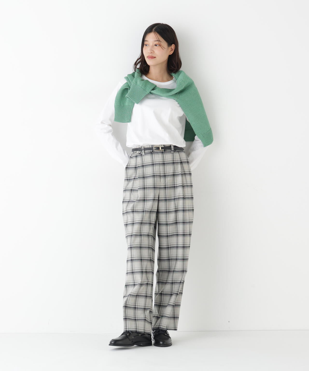 ＴＲチェックタックワイドテーパードパンツ